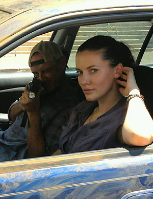 Chad Law and actress Chelsea Edmundson on set of Daylight's End.