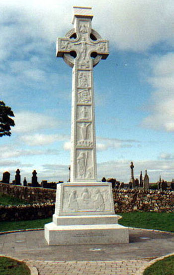 A Celtic cross that Kevin Ryan and two other stone-cutters carved years ago in County Wicklow, Ireland. It's made of granite and stands at a height of 26.5 ft. making it the tallest Celtic cross  in Europe. It was commissioned in memory of the victims of the Omagh bombing. One of the images on the cross features a depiction of the last supper of the imprisoned Bobby Sands.